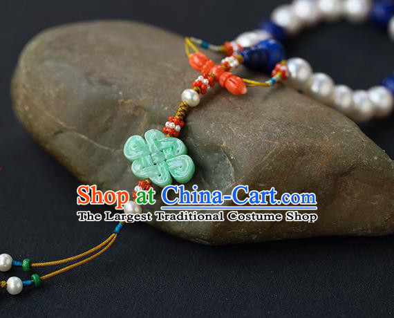 Chinese Ancient Imperial Empress Lapis Jewelry Accessories Traditional Qing Dynasty Jadeite Tassel Brooch