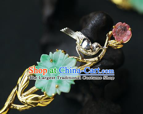 China Ancient Imperial Consort Hairpin Handmade Traditional Qing Dynasty Jade Hair Stick