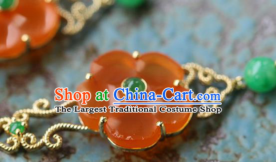 Chinese Traditional Qing Dynasty Earrings Ancient Imperial Consort Agate Plum Ear Accessories