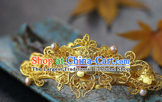 China Ancient Princess Pearls Tassel Hairpin Handmade Traditional Ming Dynasty Filigree Hair Stick