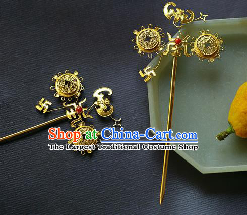 China Ancient Imperial Concubine Golden Bat Hairpin Handmade Traditional Ming Dynasty Filigree Hair Stick Jewelry