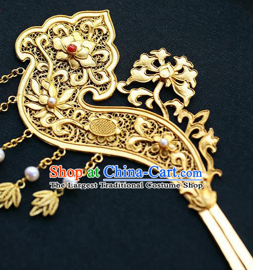 China Ancient Court Beauty Tassel Hairpin Handmade Traditional Song Dynasty Filigree Hair Jewelry