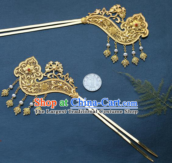 China Ancient Court Beauty Tassel Hairpin Handmade Traditional Song Dynasty Filigree Hair Jewelry