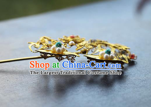 China Ancient Queen Filigree Hairpin Handmade Traditional Ming Dynasty Pearls Tassel Hair Stick