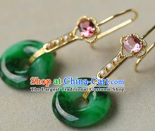 Chinese Traditional Crystal Earrings Ancient Imperial Consort Jade Peace Buckle Ear Accessories