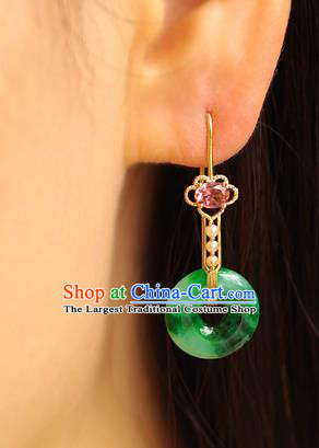 Chinese Traditional Crystal Earrings Ancient Imperial Consort Jade Peace Buckle Ear Accessories