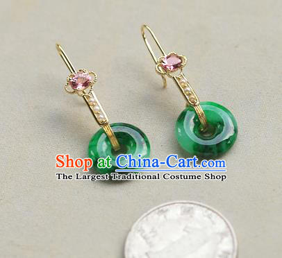 Chinese Traditional Crystal Earrings Ancient Imperial Consort Jade Peace Buckle Ear Accessories