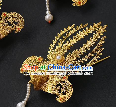 China Handmade Ancient Noble Lady Tassel Hairpin Traditional Ming Dynasty Filigree Phoenix Hair Stick