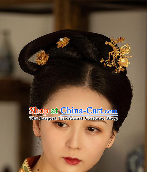 China Ancient Noble Countess Hair Stick Traditional Ming Dynasty Court Filigree Fan Hairpin