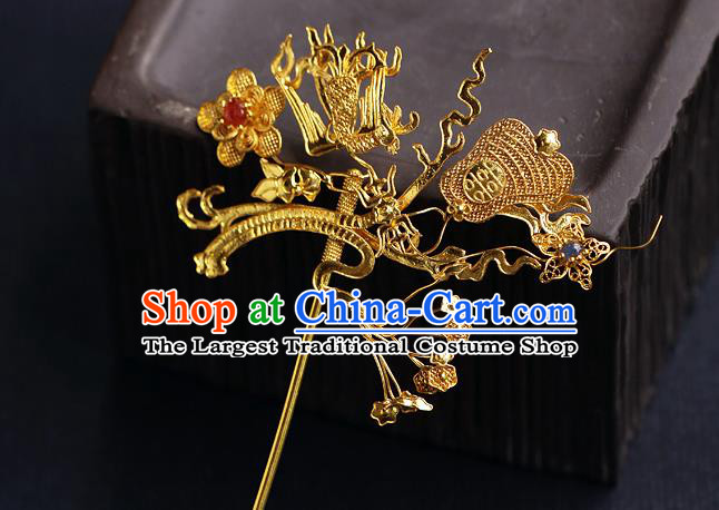 China Ancient Noble Countess Hair Stick Traditional Ming Dynasty Court Filigree Fan Hairpin