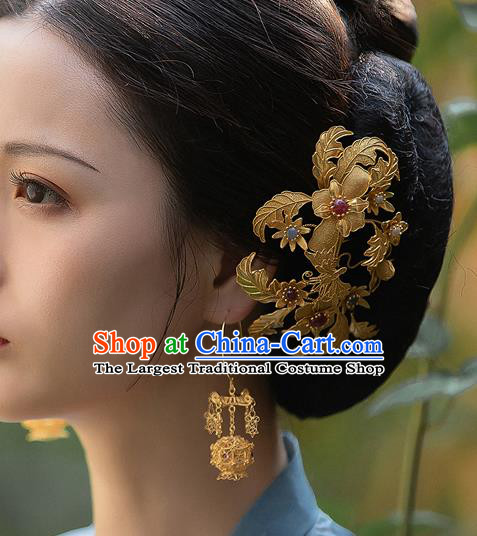 China Ancient Empress Hair Jewelry Traditional Ming Dynasty Court Filigree Peony Hairpin