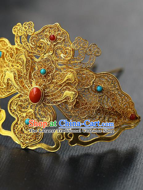 China Ancient Court Woman Gems Hair Jewelry Traditional Ming Dynasty Empress Filigree Hair Crown