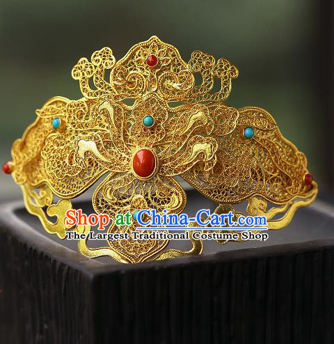 China Ancient Court Woman Gems Hair Jewelry Traditional Ming Dynasty Empress Filigree Hair Crown