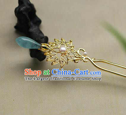 China Ancient Princess Hair Jewelry Traditional Tang Dynasty Palace Lady Aquamarine Hairpin