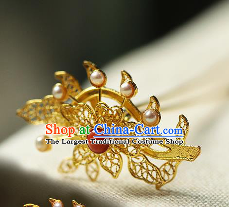 China Ancient Court Filigree Hair Jewelry Traditional Ming Dynasty Pearls Hairpin