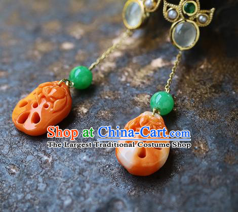 Chinese Handmade Ear Accessories Traditional Cheongsam Agate Earrings