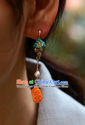 Chinese Handmade Agate Ear Accessories Traditional Cheongsam Kallaite Earrings