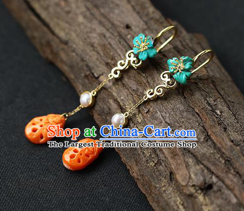 Chinese Handmade Agate Ear Accessories Traditional Cheongsam Kallaite Earrings