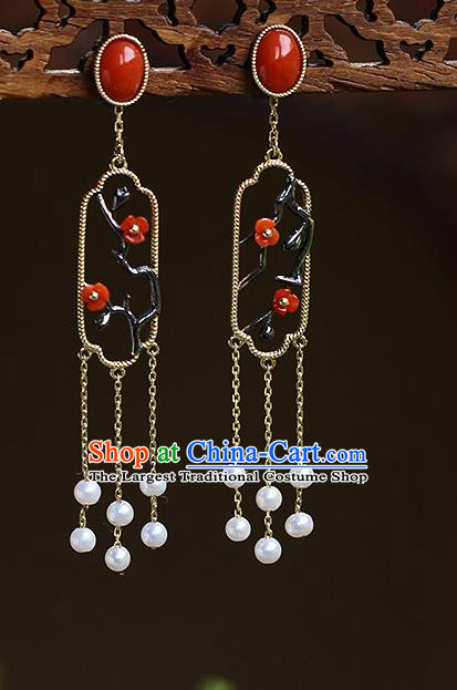 Chinese Handmade Plum Blossom Ear Accessories Traditional Cheongsam Ruby Earrings
