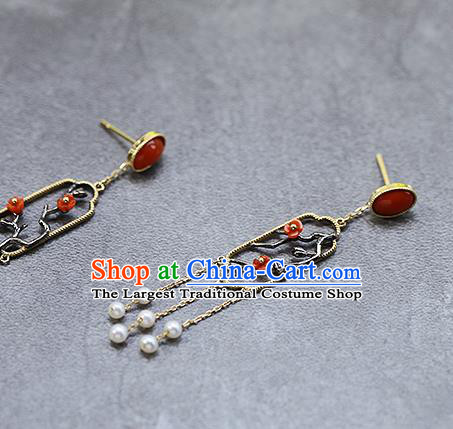 Chinese Handmade Plum Blossom Ear Accessories Traditional Cheongsam Ruby Earrings