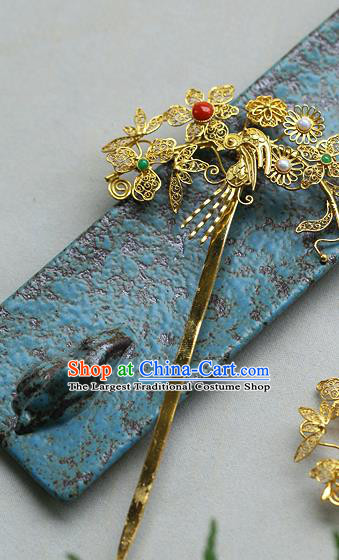 China Ancient Empress Golden Hair Stick Traditional Ming Dynasty Court Filigree Hairpin