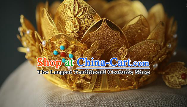 China Ancient Drama Queen Phoenix Coronet Traditional Tang Dynasty Golden Lotus Tassel Hair Crown