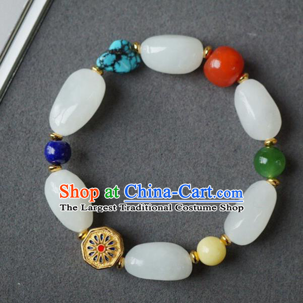 Chinese Traditional Cheongsam Wristlet Accessories Handmade National White Jade Bracelet