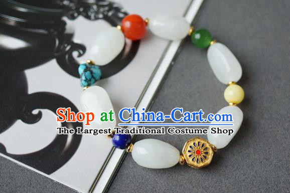 Chinese Traditional Cheongsam Wristlet Accessories Handmade National White Jade Bracelet