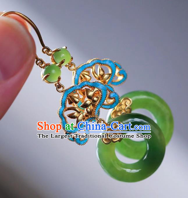 Chinese Handmade Jadeite Ear Accessories Traditional Cheongsam Peace Buckle Earrings