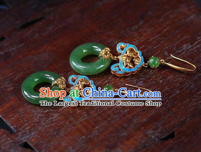Chinese Handmade Jadeite Ear Accessories Traditional Cheongsam Peace Buckle Earrings