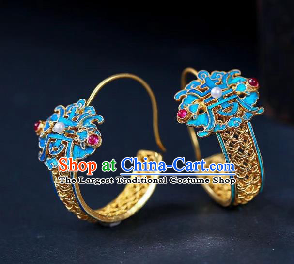 Chinese Handmade Qing Dynasty Filigree Ear Accessories Traditional Ancient Court Woman Earrings
