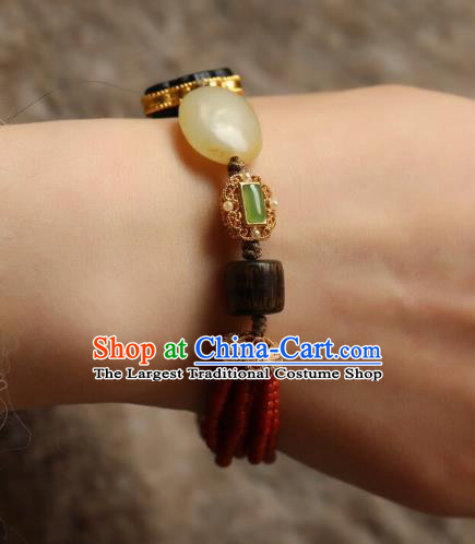 Chinese Handmade National Bracelet Traditional Cheongsam Red Beads Wristlet Accessories