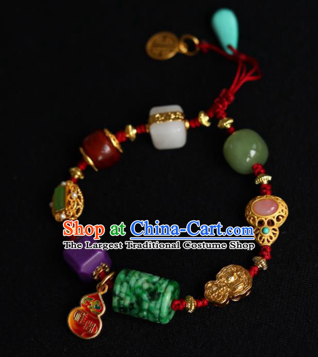 Chinese Handmade National Gems Bracelet Traditional Cheongsam Jade Carving Wristlet Accessories