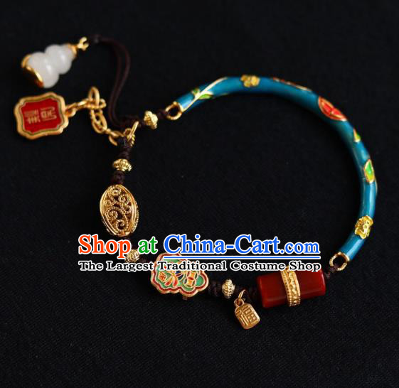 Chinese Handmade National Cloisonne Bracelet Traditional Cheongsam Jade Gourd Tassel Wristlet Accessories