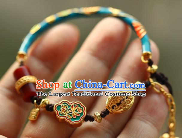 Chinese Handmade National Cloisonne Bracelet Traditional Cheongsam Jade Gourd Tassel Wristlet Accessories