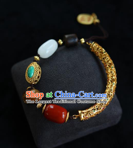 Chinese Traditional Cheongsam Golden Wristlet Accessories National Agate Bracelet