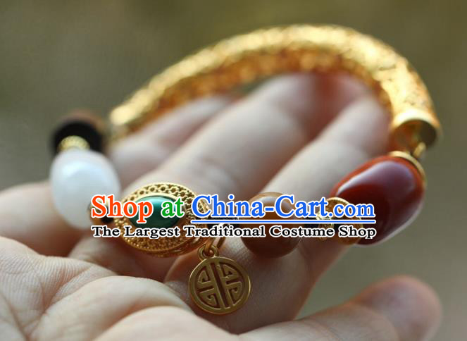Chinese Traditional Cheongsam Golden Wristlet Accessories National Agate Bracelet