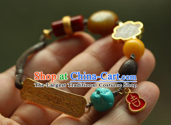 Chinese Traditional Jade Agate Wristlet Accessories National Cheongsam Enamel Gourd Bracelet