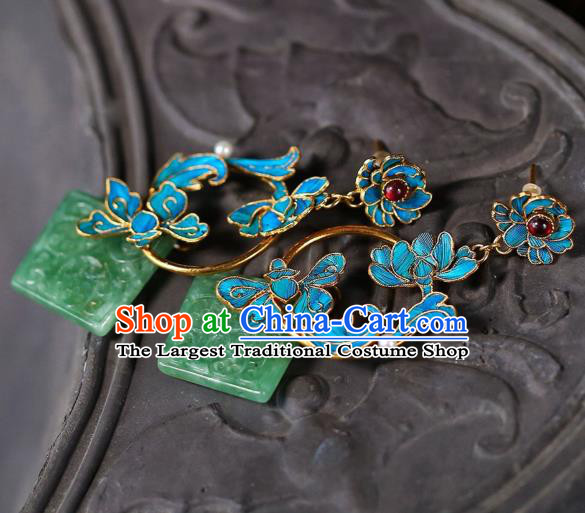 Chinese Handmade Jadeite Carving Ear Accessories Traditional Qing Dynasty Cheongsam Earrings