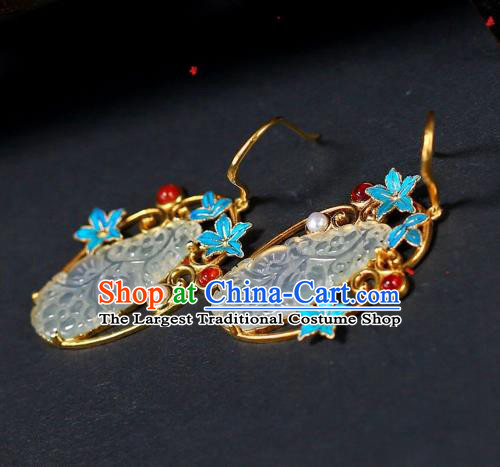 Chinese Handmade Ancient Court Jade Ear Accessories Traditional Qing Dynasty Imperial Consort Earrings