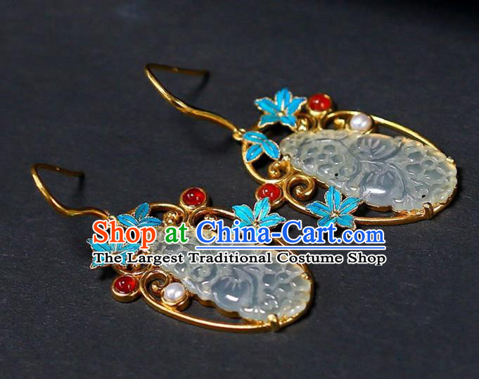 Chinese Handmade Ancient Court Jade Ear Accessories Traditional Qing Dynasty Imperial Consort Earrings