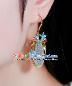 Chinese Handmade Ancient Court Jade Ear Accessories Traditional Qing Dynasty Imperial Consort EarringsChinese Handmade Ancient Court Jade Ear Accessories Traditional Qing Dynasty Imperial Consort Earrings