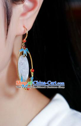 Chinese Traditional Qing Dynasty Imperial Consort Earrings Handmade Ancient Court Jade Ear Accessories