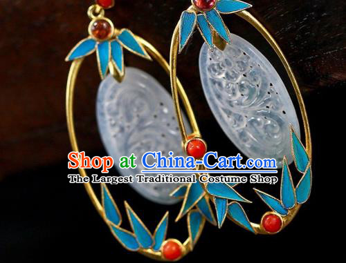 Chinese Traditional Qing Dynasty Imperial Consort Earrings Handmade Ancient Court Jade Ear Accessories