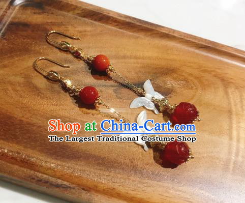 Chinese National Shell Butterfly Ear Accessories Handmade Traditional Cheongsam Agate Earrings Jewelry
