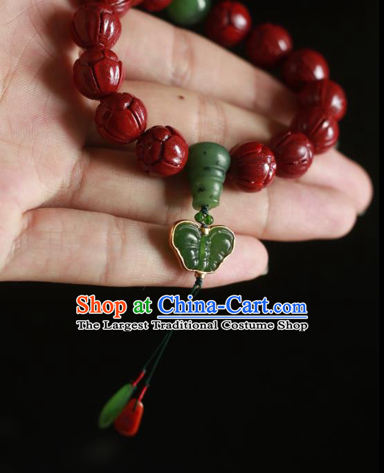 Chinese Traditional Cinnabar Beads Carving Wristlet Accessories National Cheongsam Jadeite Bracelet