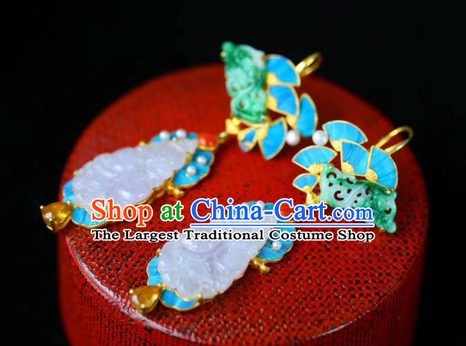 Chinese Handmade National Jadeite Ear Accessories Traditional Cheongsam Topaz Earrings Jewelry