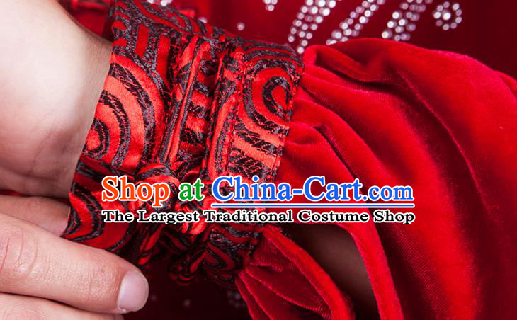 China Tai Chi Costumes Traditional Kung Fu Red Velvet Uniforms Tai Ji Training Clothing