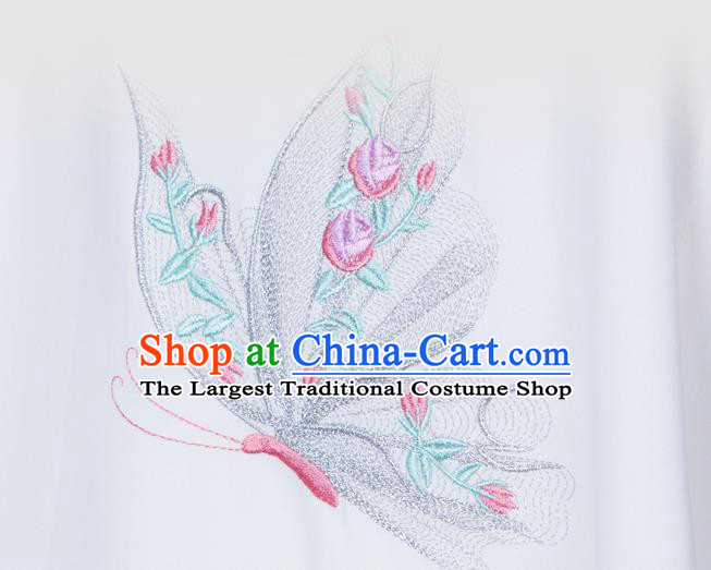 China Martial Arts Clothing Tai Chi Training Costumes Traditional Kung Fu Embroidered Butterfly White Uniforms