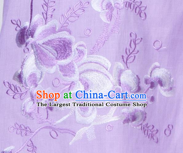 China Traditional Tai Chi Training Costume Kung Fu Lilac Flax Uniforms Martial Arts Embroidered Clothing